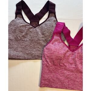 Set of 2 PINK Victoria's Secret Sports Bras XS Pink & Burgundy Racerback